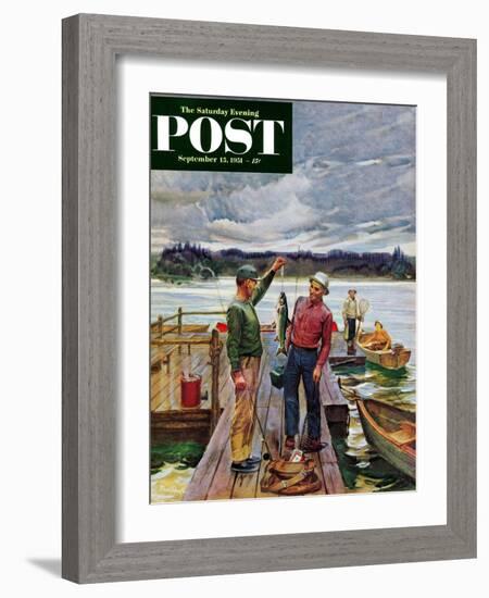 "Showing Off the Big One" Saturday Evening Post Cover, September 15, 1951-Mead Schaeffer-Framed Giclee Print