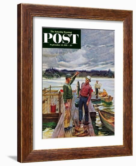 "Showing Off the Big One" Saturday Evening Post Cover, September 15, 1951-Mead Schaeffer-Framed Giclee Print