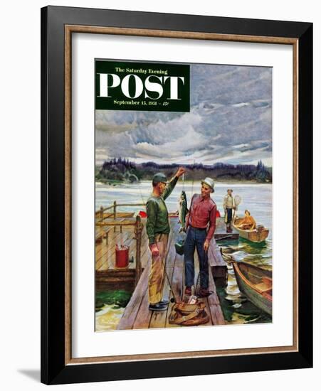 "Showing Off the Big One" Saturday Evening Post Cover, September 15, 1951-Mead Schaeffer-Framed Giclee Print