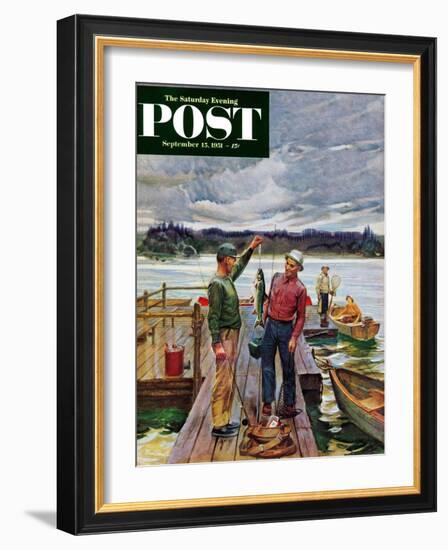"Showing Off the Big One" Saturday Evening Post Cover, September 15, 1951-Mead Schaeffer-Framed Giclee Print