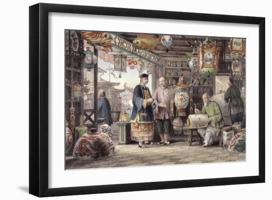 Showroom of a Lantern Merchant in Peking, from "China in a Series of Views"-Thomas Allom-Framed Giclee Print