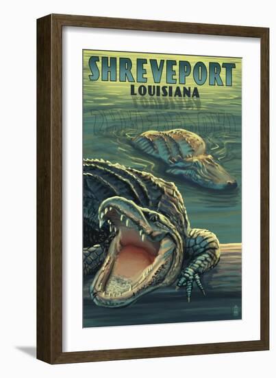 Shreveport, Louisiana - Alligators-Lantern Press-Framed Art Print