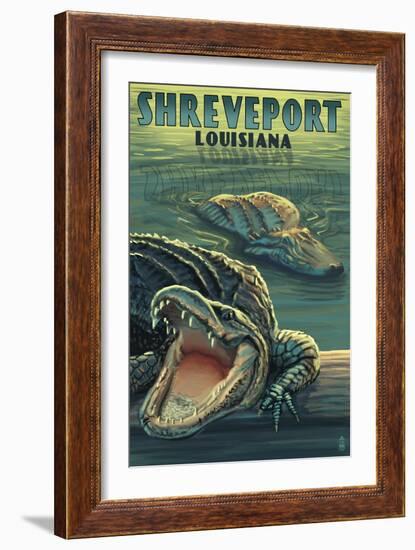 Shreveport, Louisiana - Alligators-Lantern Press-Framed Art Print