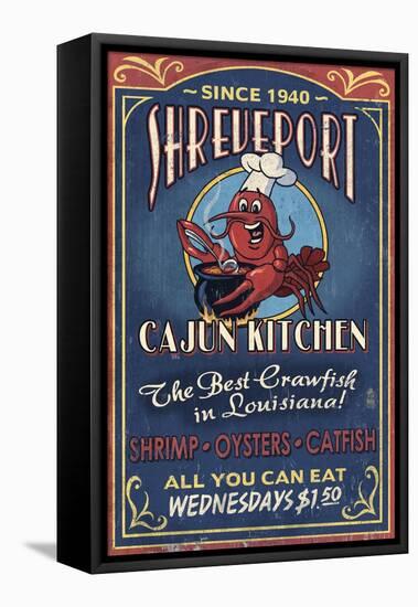 Shreveport, Louisiana - Cajun Kitchen Crawfish Vintage Sign-Lantern Press-Framed Stretched Canvas