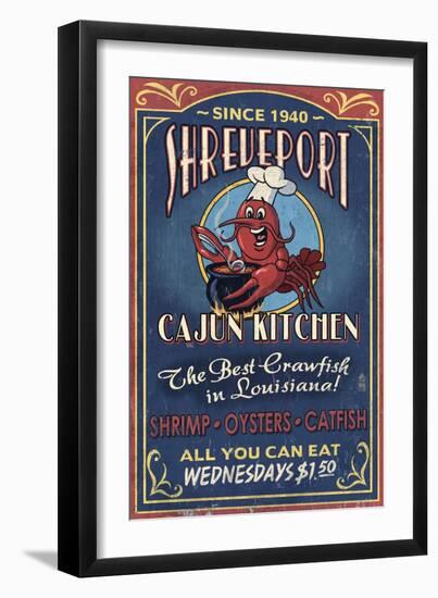 Shreveport, Louisiana - Cajun Kitchen Crawfish Vintage Sign-Lantern Press-Framed Art Print