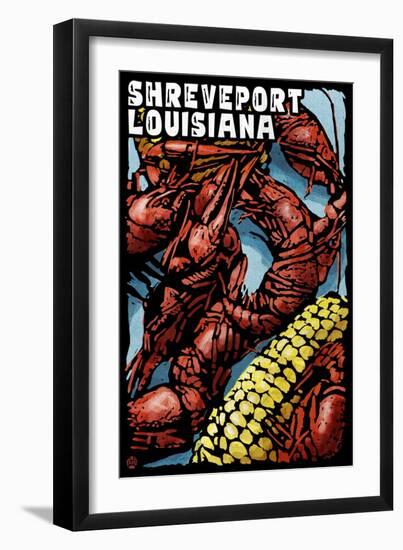 Shreveport, Louisiana - Crawfish - Scratchboard-Lantern Press-Framed Art Print