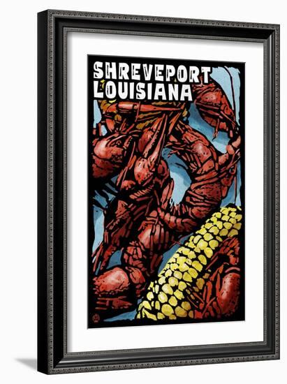 Shreveport, Louisiana - Crawfish - Scratchboard-Lantern Press-Framed Art Print