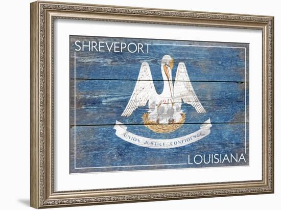 Shreveport, Louisiana - Louisiana State Flag - Barnwood Painting-Lantern Press-Framed Art Print