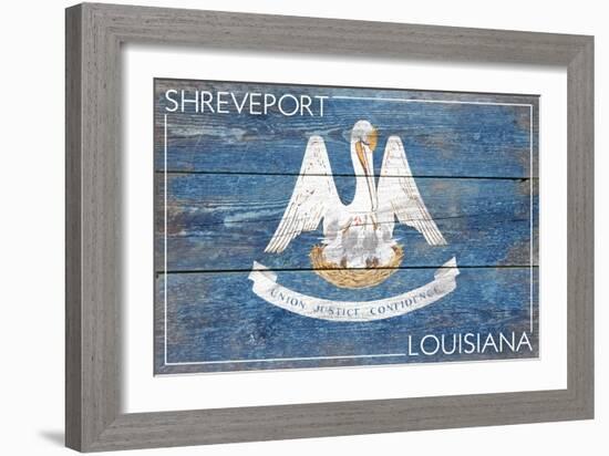 Shreveport, Louisiana - Louisiana State Flag - Barnwood Painting-Lantern Press-Framed Art Print