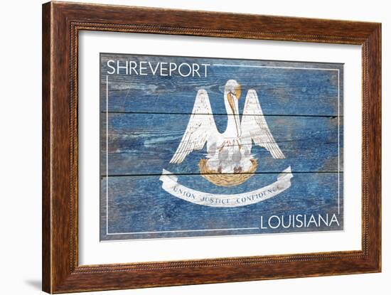 Shreveport, Louisiana - Louisiana State Flag - Barnwood Painting-Lantern Press-Framed Art Print