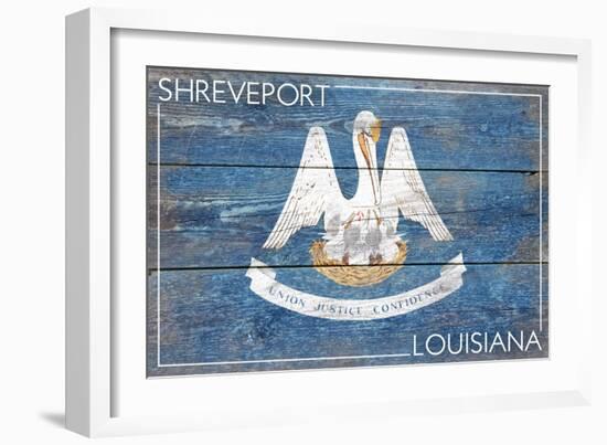 Shreveport, Louisiana - Louisiana State Flag - Barnwood Painting-Lantern Press-Framed Art Print