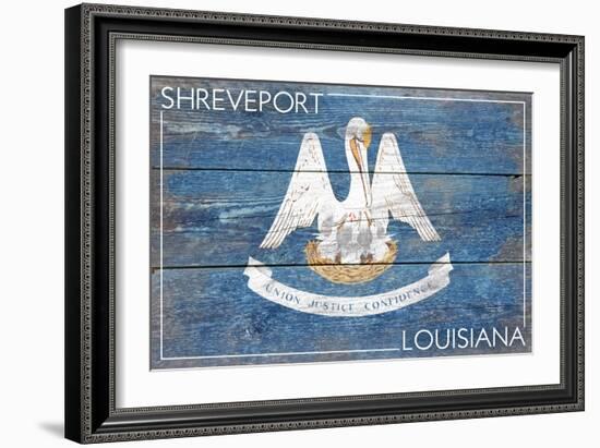 Shreveport, Louisiana - Louisiana State Flag - Barnwood Painting-Lantern Press-Framed Art Print