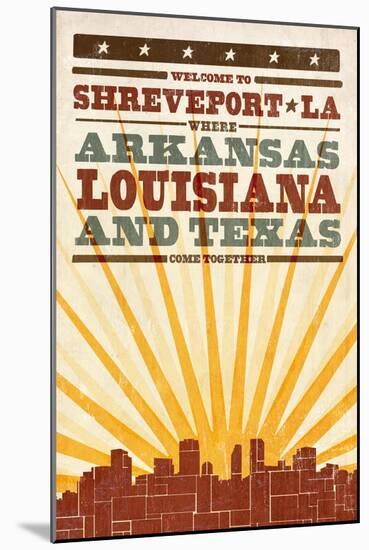 Shreveport, Louisiana - Skyline and Sunburst Sceenprint Style-Lantern Press-Mounted Art Print