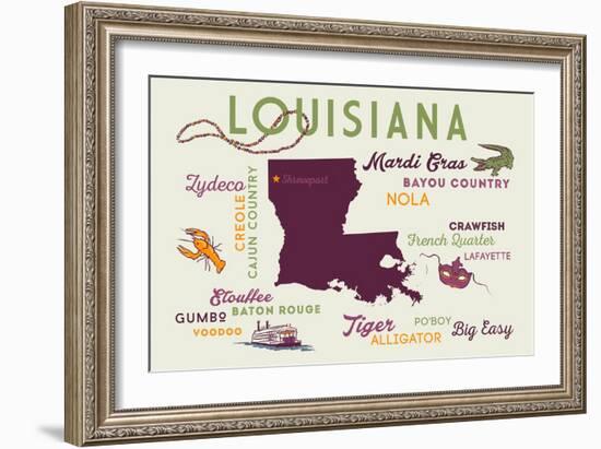 Shreveport, Louisiana - Typography and Icons-Lantern Press-Framed Art Print