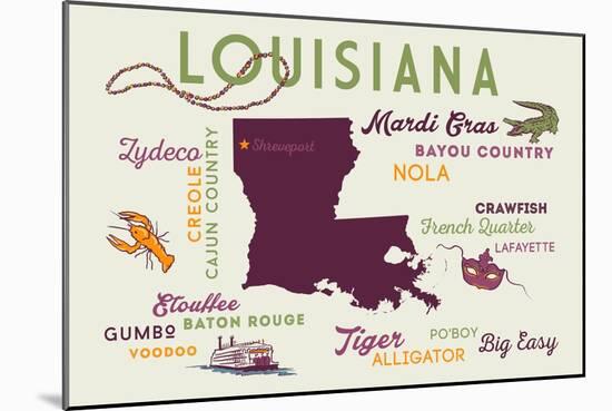 Shreveport, Louisiana - Typography and Icons-Lantern Press-Mounted Art Print