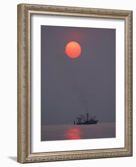 Shrimp Boat at Sunrise, Tybee Island, Georgia, USA-Joanne Wells-Framed Photographic Print