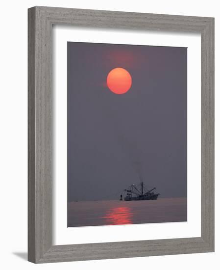 Shrimp Boat at Sunrise, Tybee Island, Georgia, USA-Joanne Wells-Framed Photographic Print