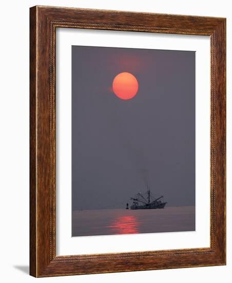 Shrimp Boat at Sunrise, Tybee Island, Georgia, USA-Joanne Wells-Framed Photographic Print