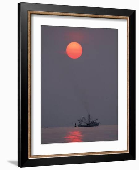 Shrimp Boat at Sunrise, Tybee Island, Georgia, USA-Joanne Wells-Framed Photographic Print