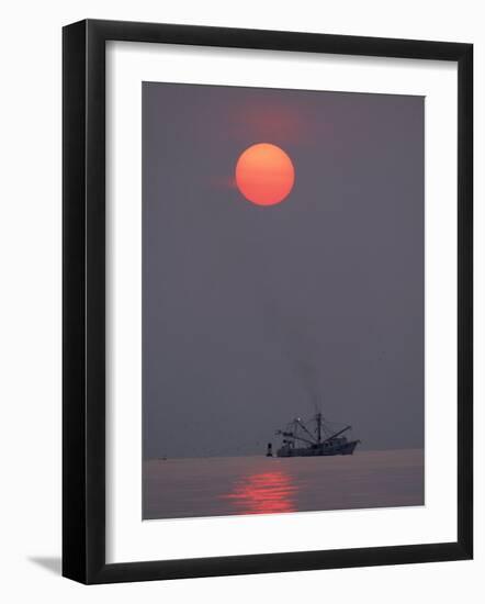 Shrimp Boat at Sunrise, Tybee Island, Georgia, USA-Joanne Wells-Framed Photographic Print