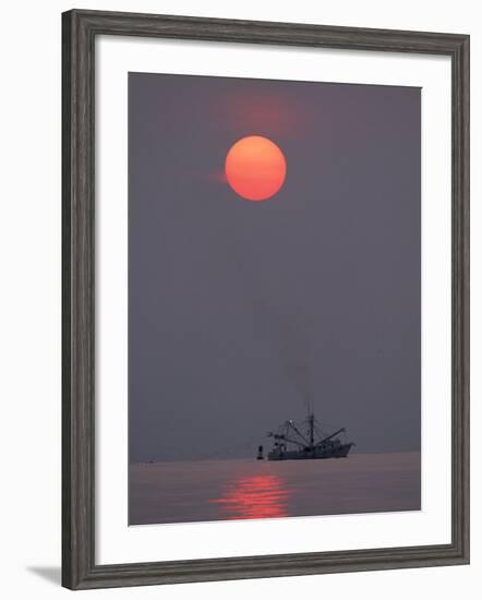 Shrimp Boat at Sunrise, Tybee Island, Georgia, USA-Joanne Wells-Framed Photographic Print