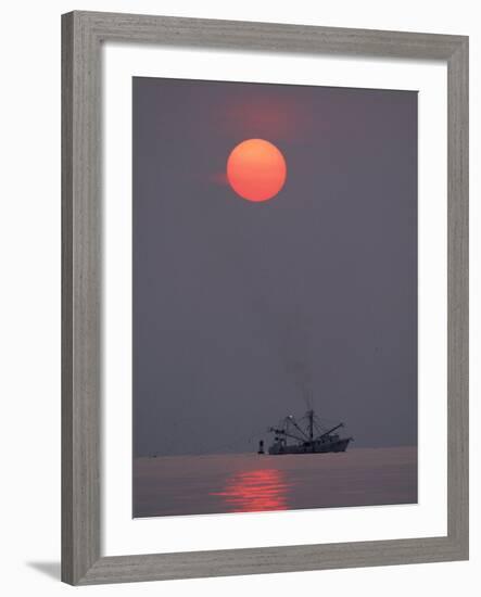 Shrimp Boat at Sunrise, Tybee Island, Georgia, USA-Joanne Wells-Framed Photographic Print