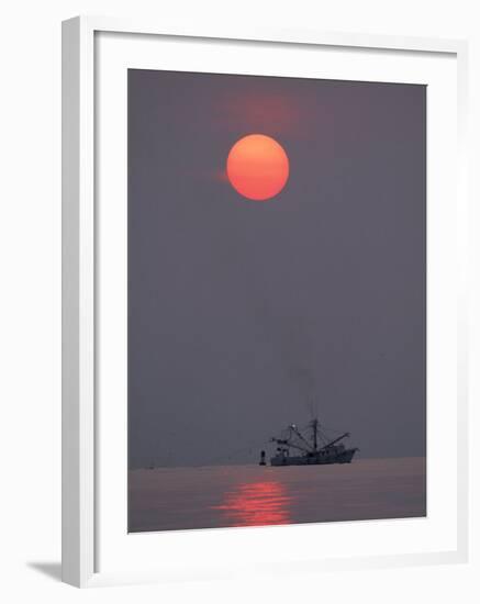 Shrimp Boat at Sunrise, Tybee Island, Georgia, USA-Joanne Wells-Framed Photographic Print