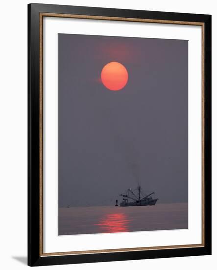 Shrimp Boat at Sunrise, Tybee Island, Georgia, USA-Joanne Wells-Framed Photographic Print