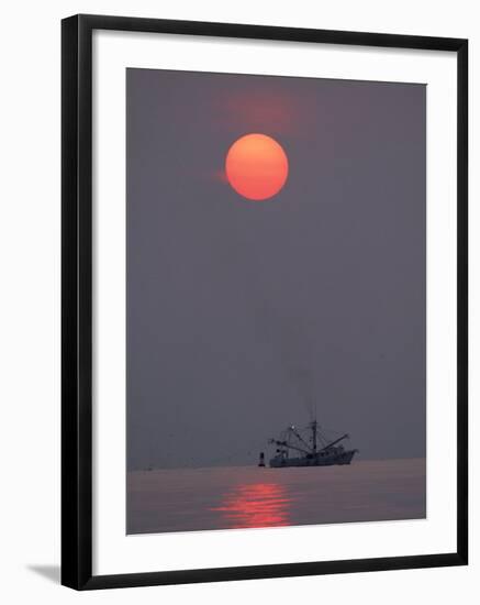 Shrimp Boat at Sunrise, Tybee Island, Georgia, USA-Joanne Wells-Framed Photographic Print