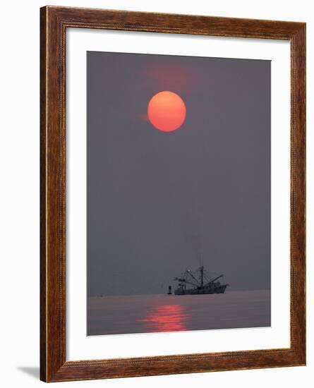 Shrimp Boat at Sunrise, Tybee Island, Georgia, USA-Joanne Wells-Framed Photographic Print