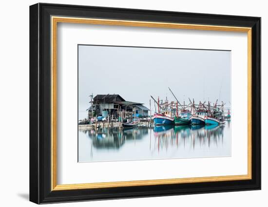 Shrimp fishing boats and house, Koh Phangan, Thailand, Southeast Asia-John Alexander-Framed Photographic Print