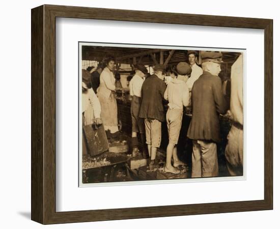 Shrimp Pickers, Including 8 Year Old Max, at Dunbar, Lopez, Dukate Co, Biloxi, Mississippi, 1911-Lewis Wickes Hine-Framed Photographic Print