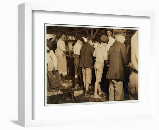 Shrimp Pickers, Including 8 Year Old Max, at Dunbar, Lopez, Dukate Co, Biloxi, Mississippi, 1911-Lewis Wickes Hine-Framed Photographic Print