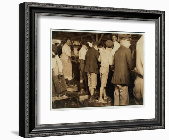 Shrimp Pickers, Including 8 Year Old Max, at Dunbar, Lopez, Dukate Co, Biloxi, Mississippi, 1911-Lewis Wickes Hine-Framed Photographic Print