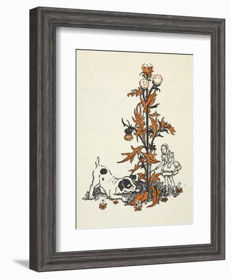 Shrunken Alice and the Puppy by a Giant Thistle.-Gwynedd Hudson-Framed Giclee Print