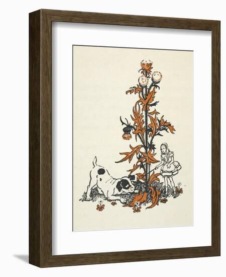 Shrunken Alice and the Puppy by a Giant Thistle.-Gwynedd Hudson-Framed Giclee Print