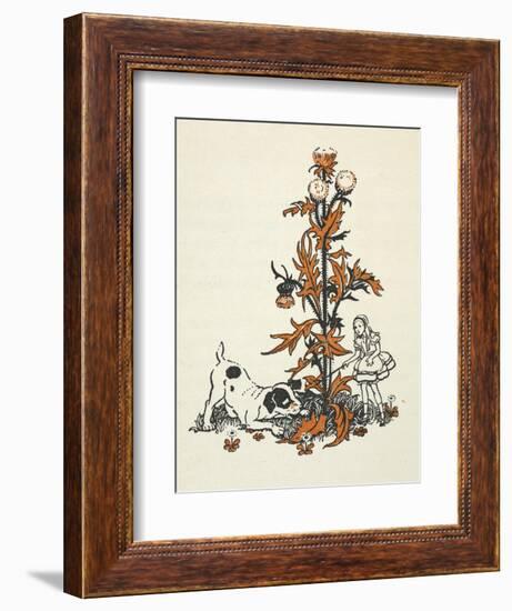 Shrunken Alice and the Puppy by a Giant Thistle.-Gwynedd Hudson-Framed Giclee Print