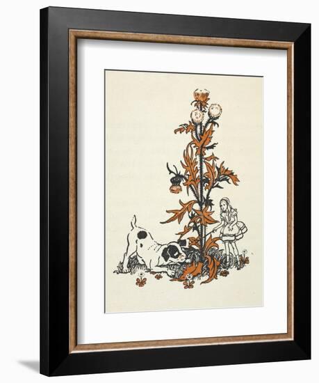 Shrunken Alice and the Puppy by a Giant Thistle.-Gwynedd Hudson-Framed Giclee Print