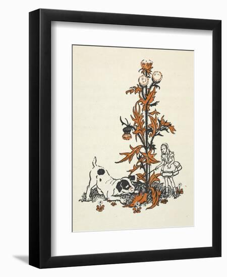 Shrunken Alice and the Puppy by a Giant Thistle.-Gwynedd Hudson-Framed Giclee Print