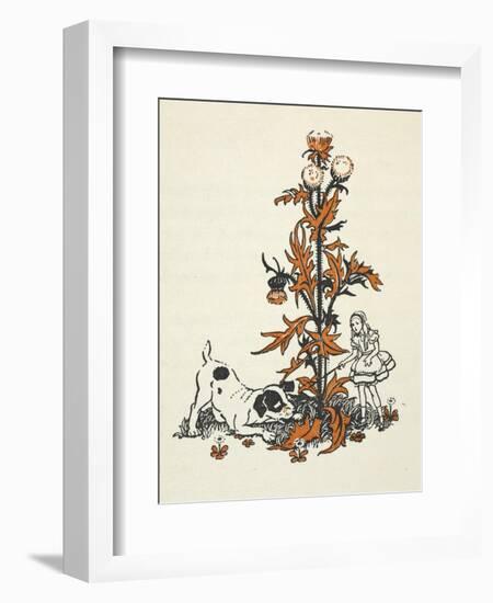 Shrunken Alice and the Puppy by a Giant Thistle.-Gwynedd Hudson-Framed Giclee Print