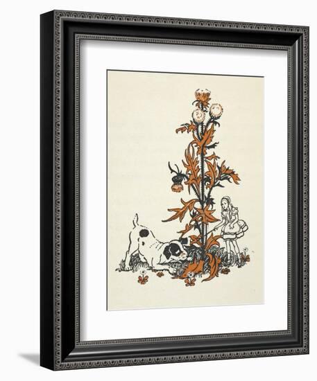 Shrunken Alice and the Puppy by a Giant Thistle.-Gwynedd Hudson-Framed Giclee Print