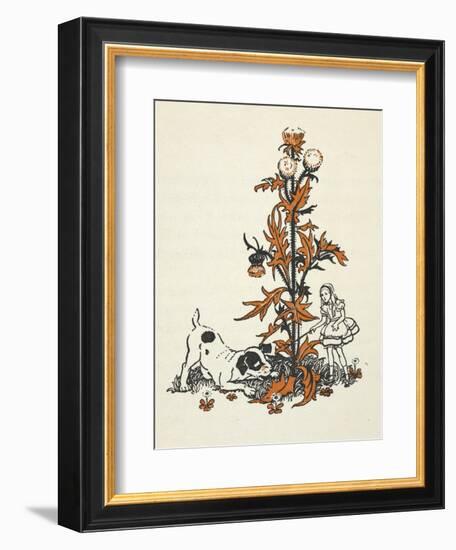 Shrunken Alice and the Puppy by a Giant Thistle.-Gwynedd Hudson-Framed Giclee Print