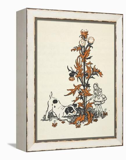 Shrunken Alice and the Puppy by a Giant Thistle.-Gwynedd Hudson-Framed Premier Image Canvas