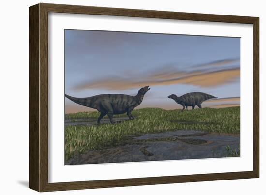 Shuangmiaosaurus Dinosaurs Walking Through Wetlands-Stocktrek Images-Framed Art Print