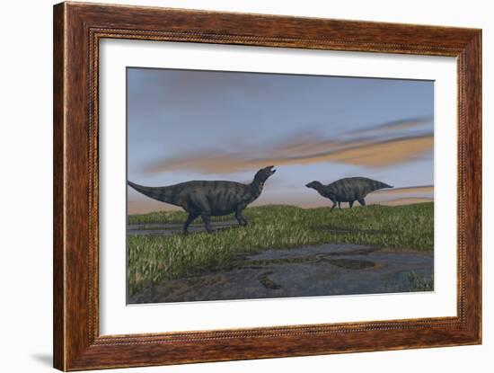 Shuangmiaosaurus Dinosaurs Walking Through Wetlands-Stocktrek Images-Framed Art Print