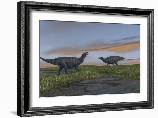 Shuangmiaosaurus Dinosaurs Walking Through Wetlands-Stocktrek Images-Framed Art Print