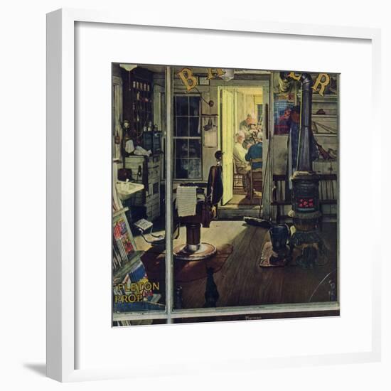 "Shuffleton's Barbershop", April 29,1950-Norman Rockwell-Framed Premium Giclee Print