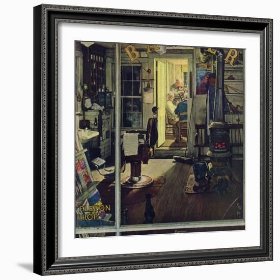 "Shuffleton's Barbershop", April 29,1950-Norman Rockwell-Framed Premium Giclee Print