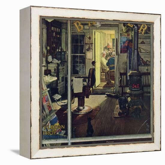 "Shuffleton's Barbershop", April 29,1950-Norman Rockwell-Framed Premier Image Canvas