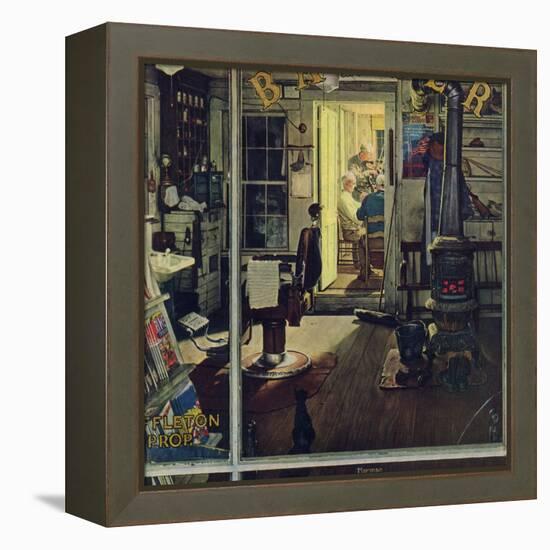 "Shuffleton's Barbershop", April 29,1950-Norman Rockwell-Framed Premier Image Canvas